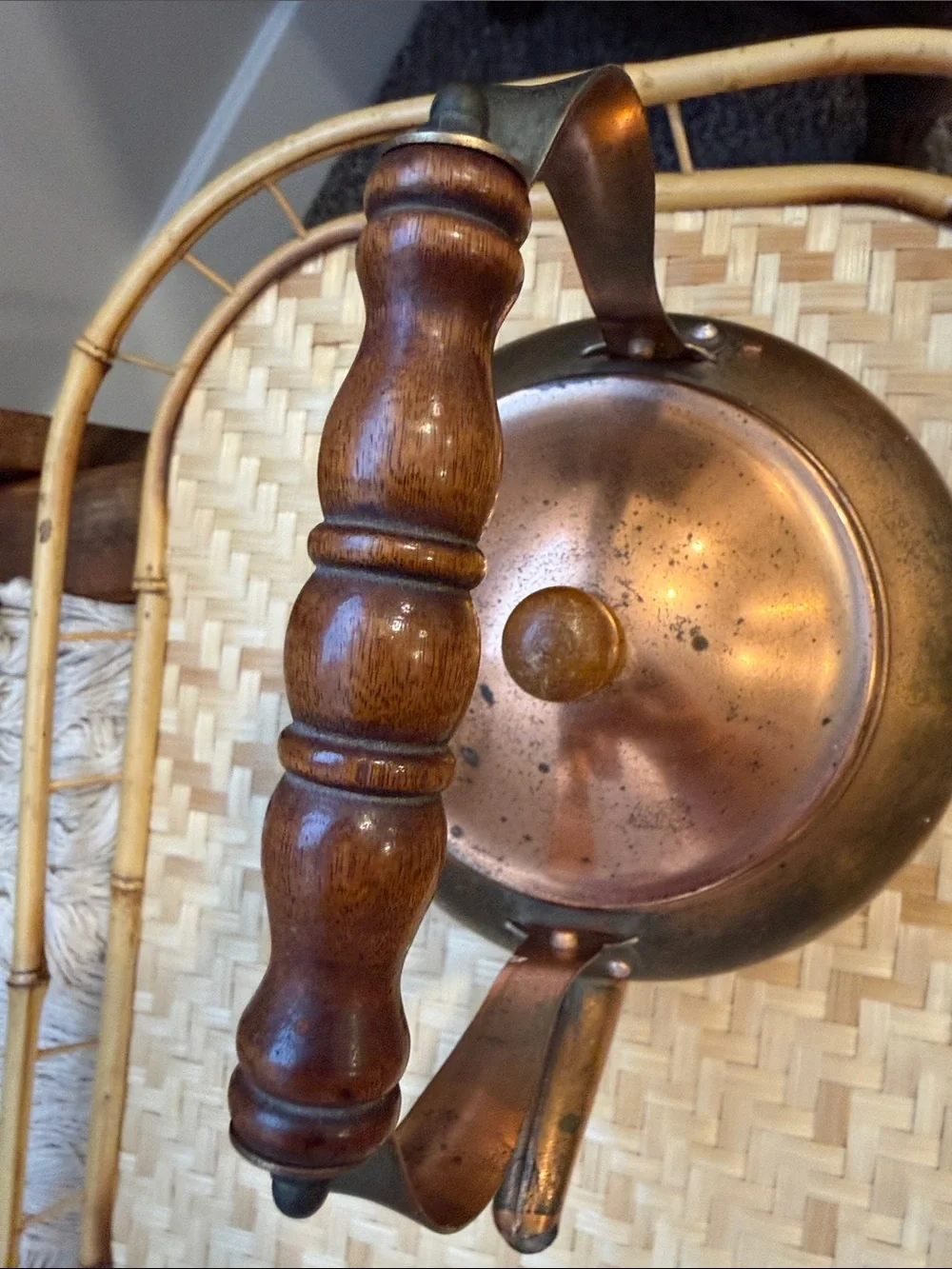 Vintage Copper Tea Kettle Wood Handle Small Decorative Stove Top Kitchen Decor